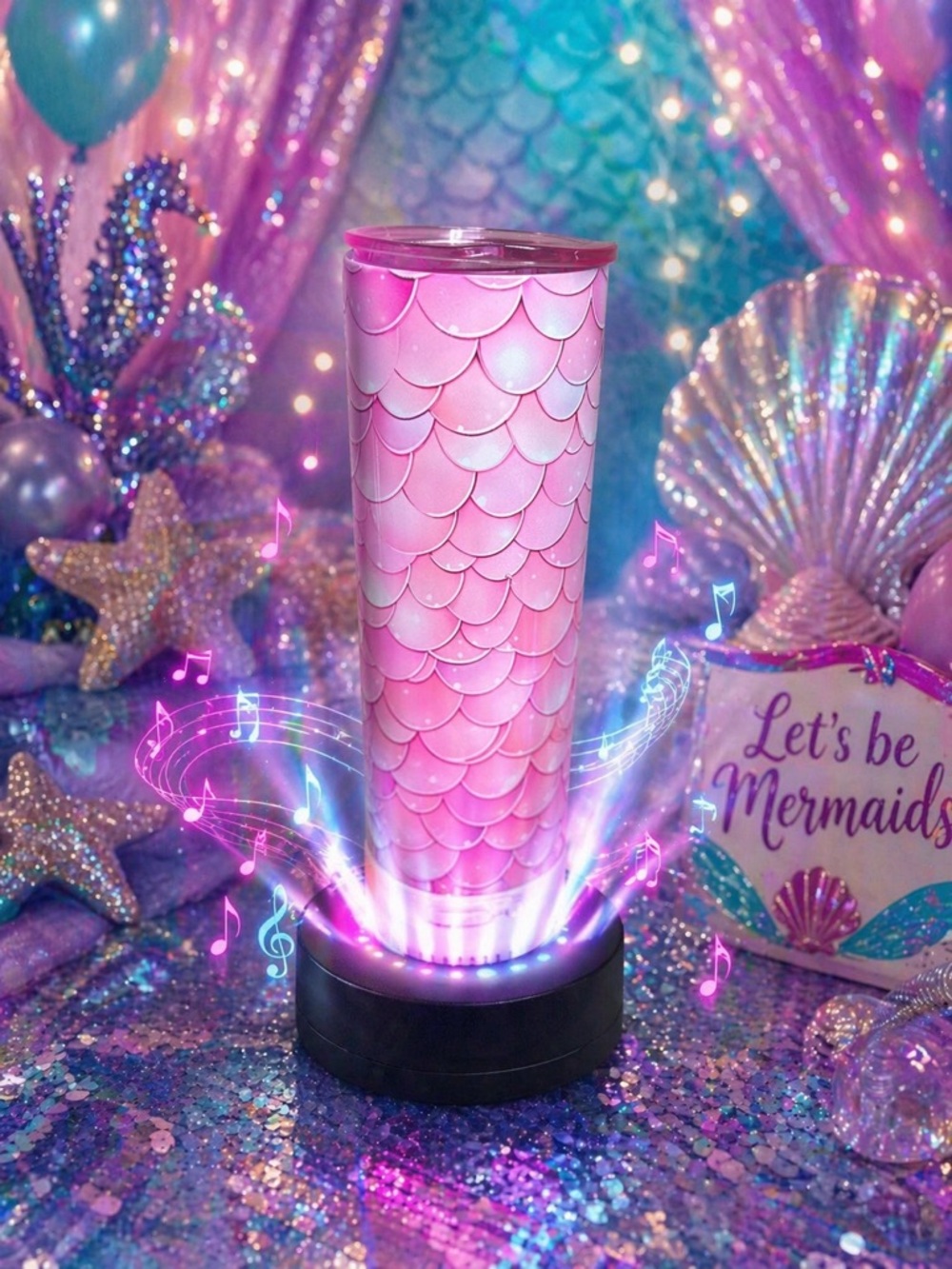 Pink Mermaid Scale Portable Bluetooth Speaker Tumbler